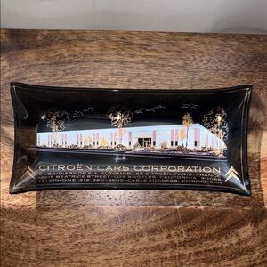 Vintage Mid Century CITROEN CARS CORP Smoke Glass Trinket Tray Paris Los Angeles